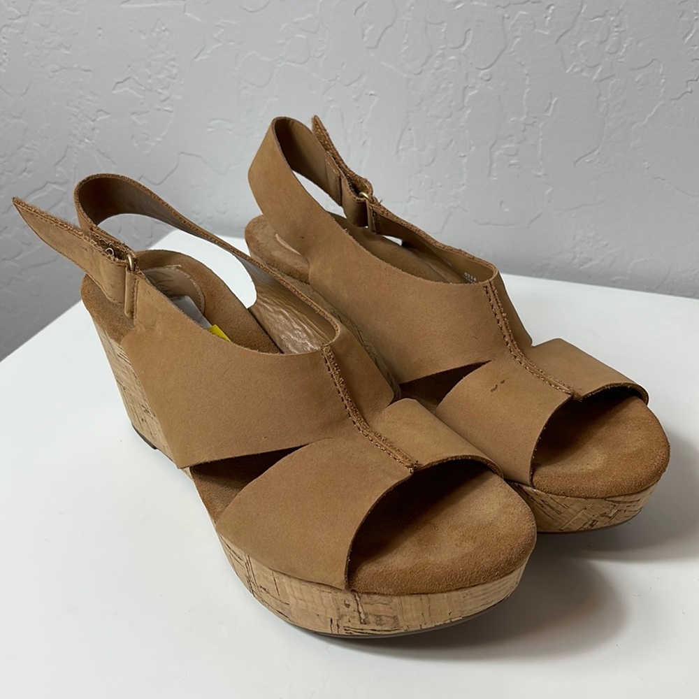 Clarks Tan Cork Wedge Sandals Size 9